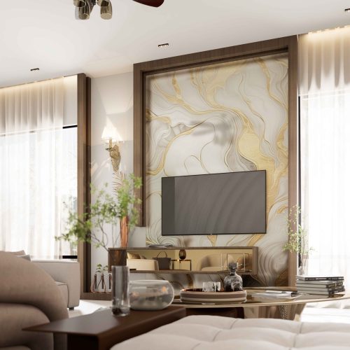 Media Wall Design of 1 Kanal Modern Classical House in Kharian